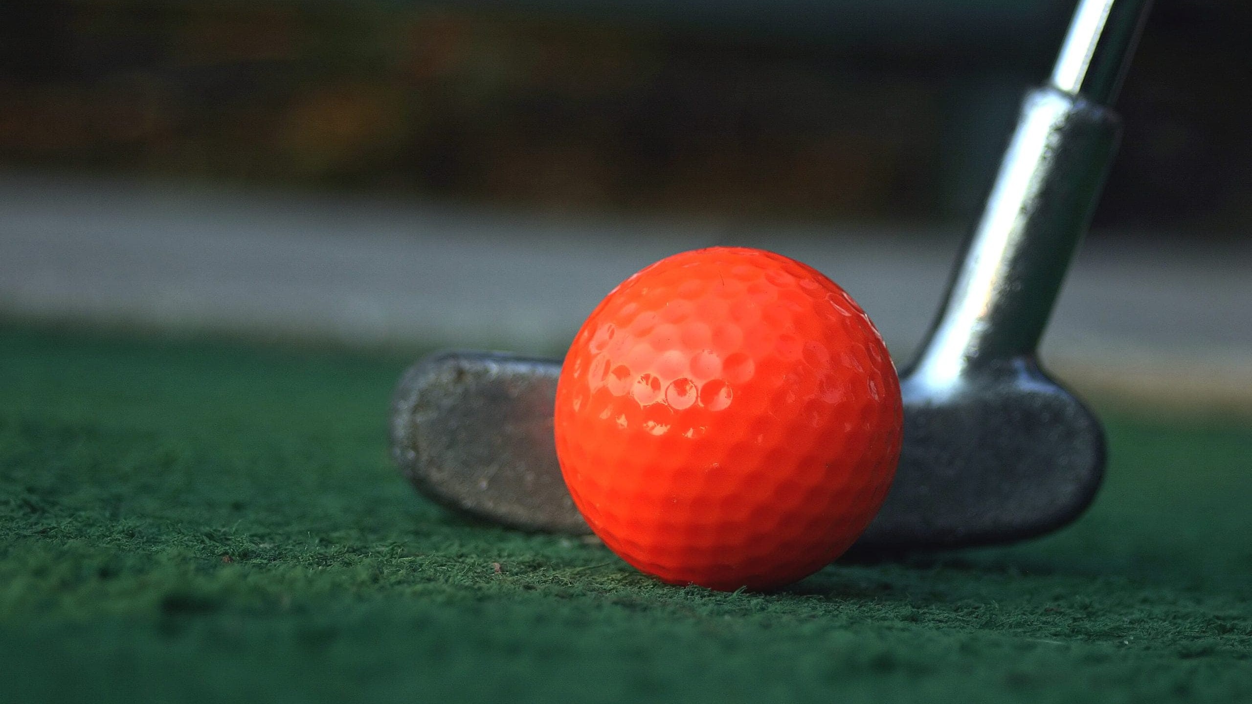 A golf ball and putter close-up.