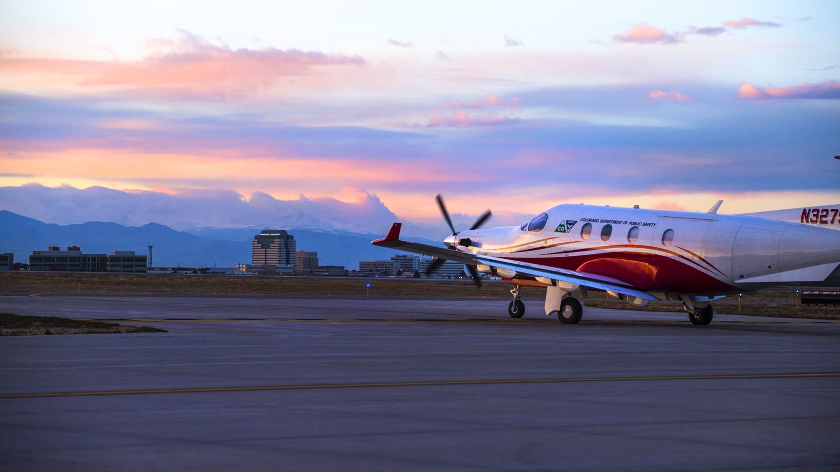 Photo of plane at sunset at Centennial Airport